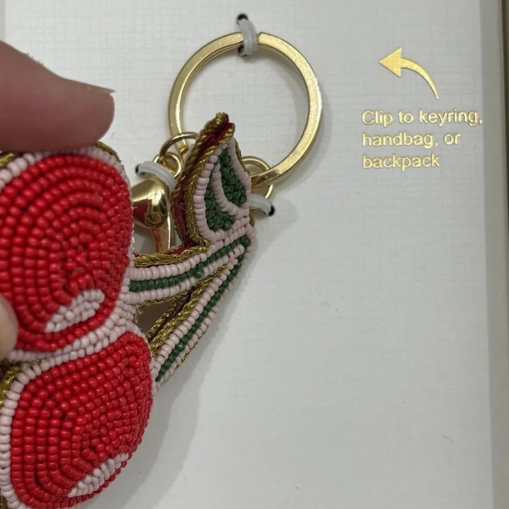HAUTE HIPPIE STYLE Hand-Beaded Crafted Cherry Keychain Bag Purse Charm NEW NWT